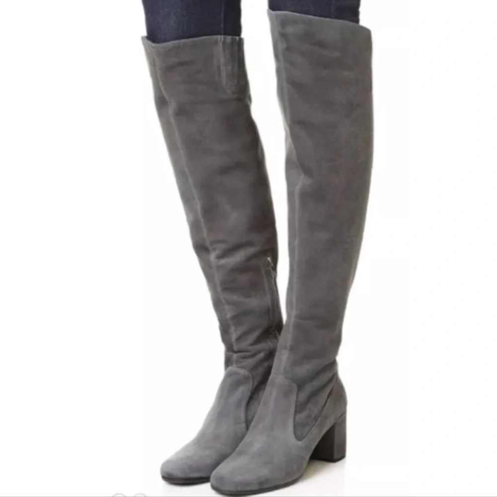 Vince / Blythe grey pewter suede fitted block heel Over the Knee Boots 7.5 37.5